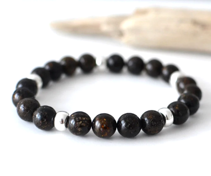 Black Amber Beads Bracelet
