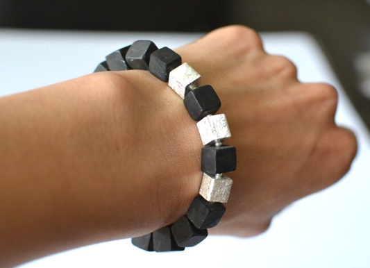Black Cube Amber Bracelet