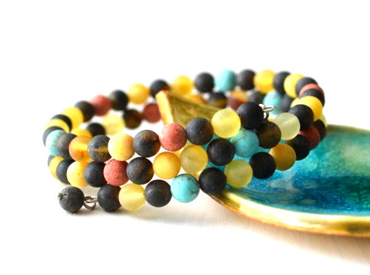 Colorful Coral Turquoise Amber Bracelet
