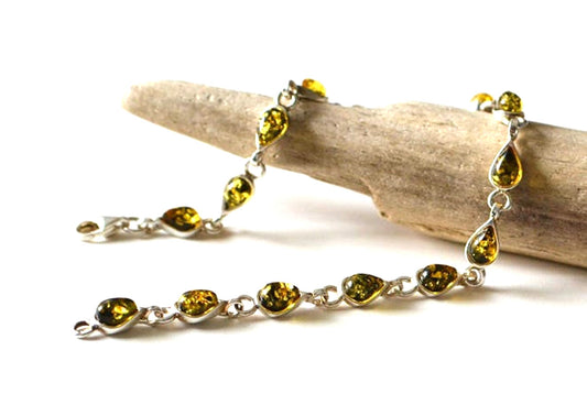 Green Baltic Amber Bracelet with Silver