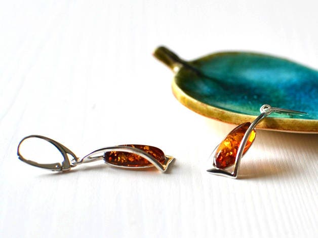 Tear drop earrings with amber beads, sterling earrings raw crystal earrings, dangle stone earrings, amber drop earrings long beaded earrings