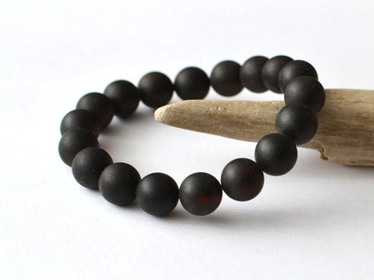 Black gemstone amber bracelet, stone jewelry gift for her, Baltic amber beads bracelet, healing stone bracelet, amber gift for wife