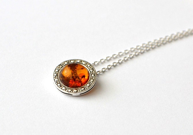 Amber Pendant Silver Necklace