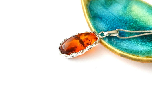Cognac Amber Pendant Necklace