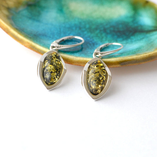 Green Amber drop earrings