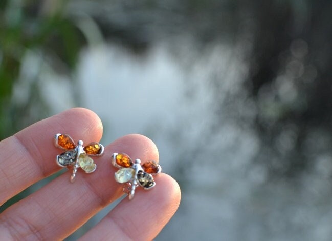Delicate Silver Butterfly Necklace with Amber