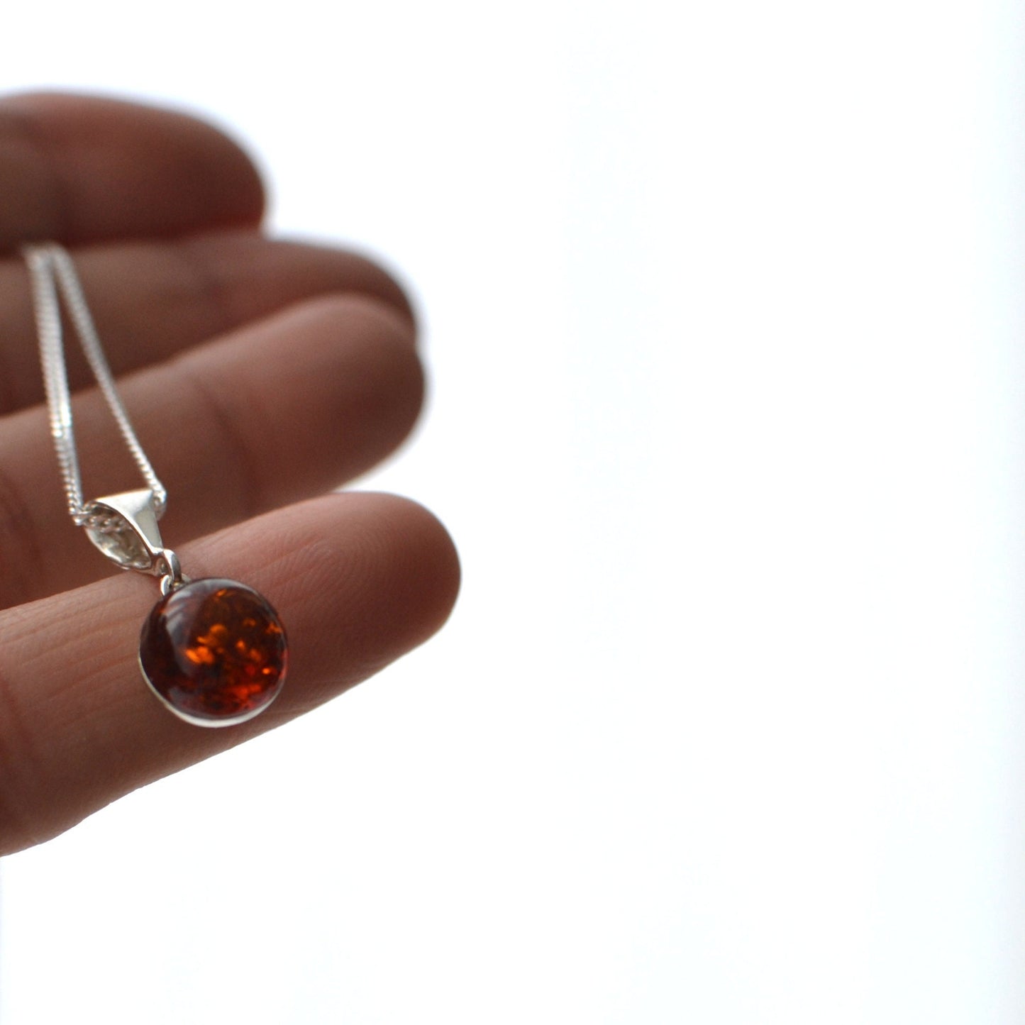 925 Silver Amber Pendant Necklace