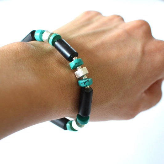 Black Amber Bracelet with Turquoise