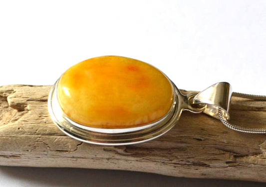 stone Necklace Pendant Sterling Silver stone Pendant Baltic stone long silver chain Nature jewelry raw gemstone necklace anniversary gift