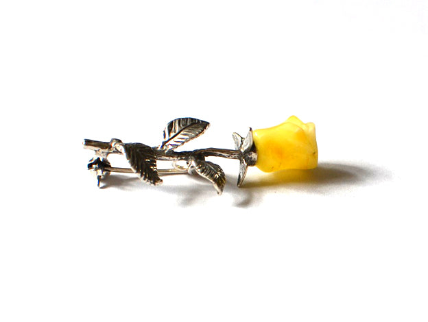 Sterling Silver Rose Brooch with Amber