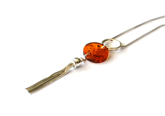 Silver Tassel Necklace with Amber
