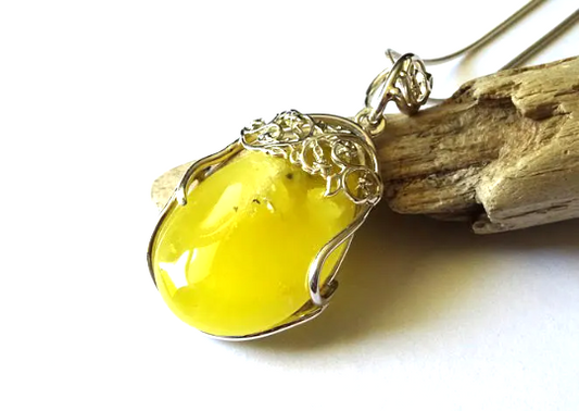 Yellow Amber Pendant Necklace